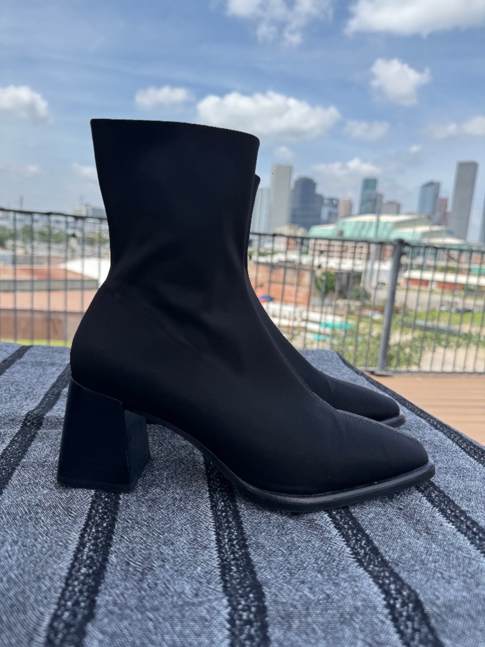 Jeffrey Campbell Geist Square Toe Block Heel Ankle Boot in Black Neoprene -Sz 8